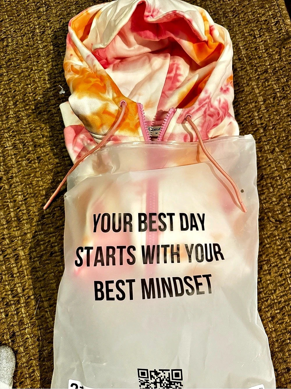 Comfrt Minimalist Zip Front Hoodie Tie-Dye Pink & Orange